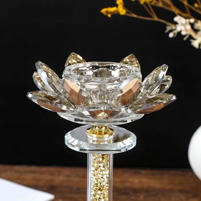Bougeoir Lotus diamant doré, petit bougeoir en verre cristal, idéal pour une dîner romantique aux chandelles, accessoire de mariage et W