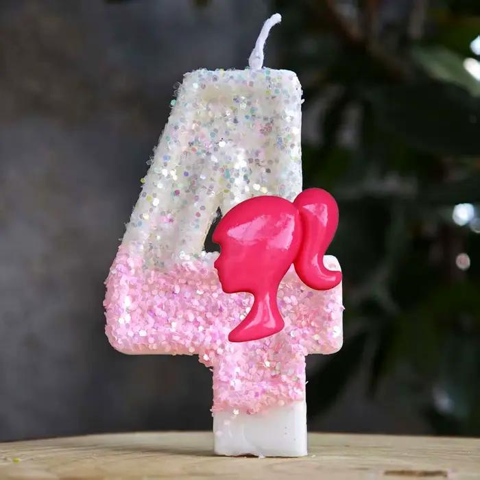 Barbiela – bougie numéro 0-9, paillettes roses et rouges, décorations de gâteau d'anniversaire pour filles, cadeaux de fête prénatale anniversaire