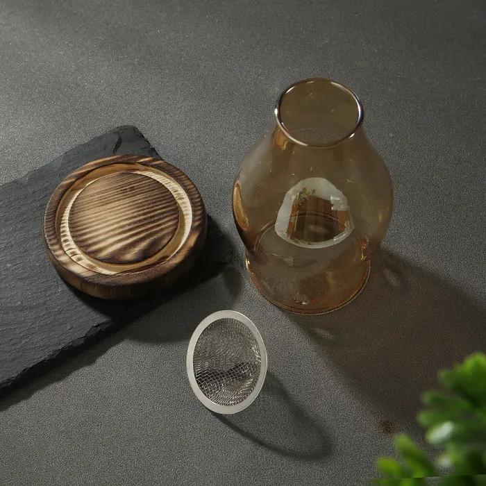 Bougeoir en verre, support chauffant avec Base en bois