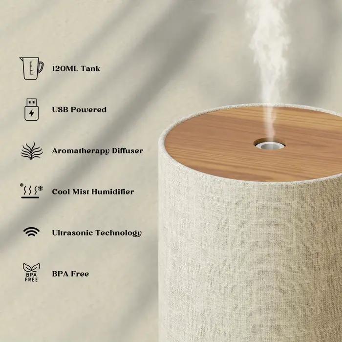 Diffuseur d'huiles essentielles nouvelle génération 2026 pour la maison avec housse en tissu, diffuseur électrique ultrasonique compact avec lumière 8 couleurs
