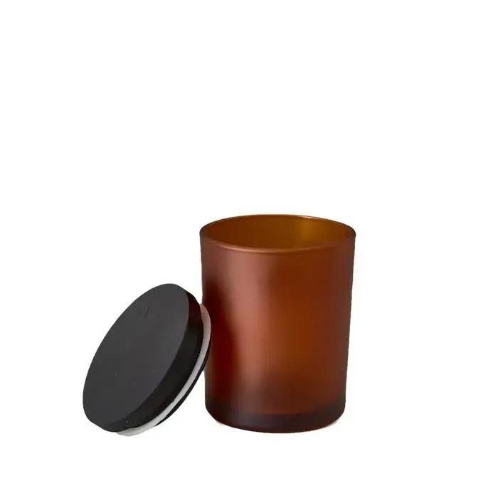 Bougeoir en verre brun foncé conviviale ré, pot de bougie de soja avec couvercle en bois pour la décoration intérieure, accessoire de bougie pour améliorer l'atmosphère et l'éclairage de votre maison