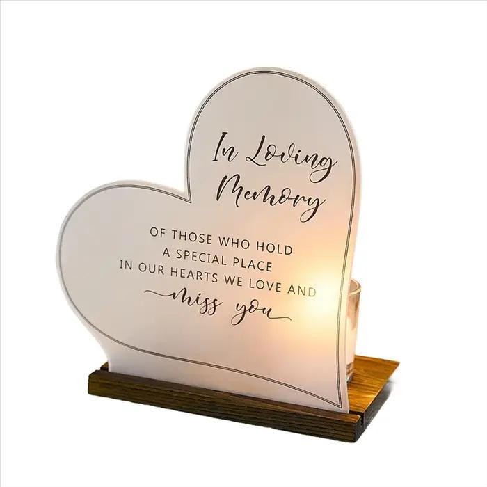 Cadeaux de sympathie bougie commémorative acrylique et bois dans des signes de mariage de mémoire aimante