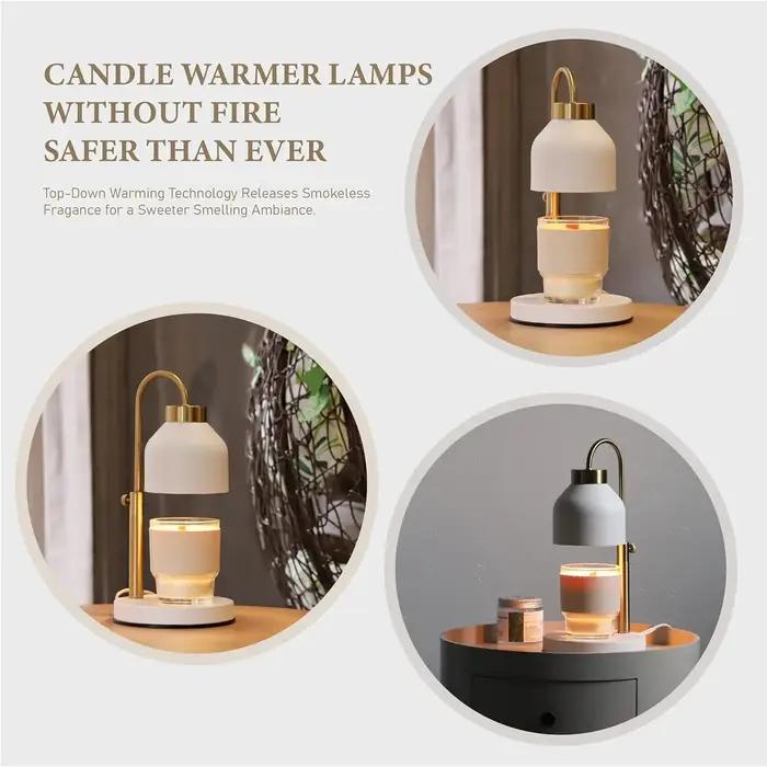 Lampe chauffante pour bougies avec minuterie et variateur réglable compatible avec pots à bougies grands formats pour ambiances chaleureuses et personnalisables à la maison