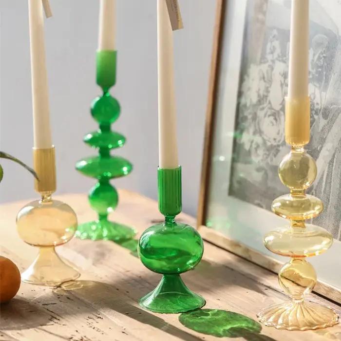 Bougeoir en verre décoratif moderne pour décoration de maison, vase à fleurs sèches, porte-chandelier, design élégant pour salon et salle à manger