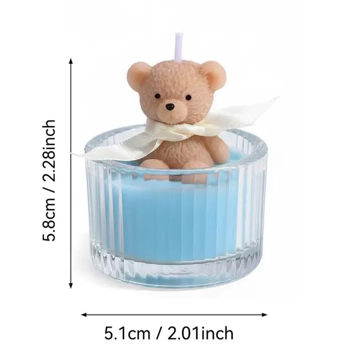 Bougie de soja en forme d'ours en peluche de luxe parfumée dans un pot en verre avec ruban