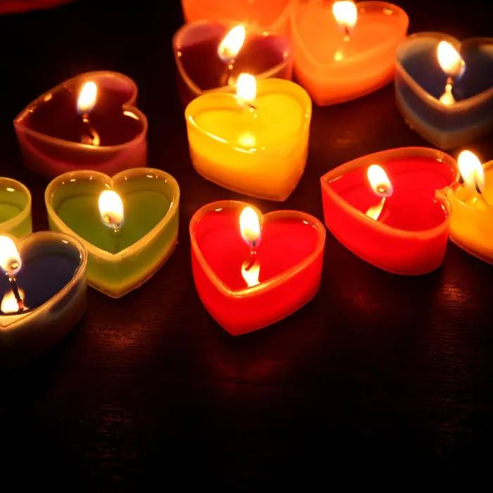 Lot de 9 bougies d'art en forme de cœur en cire de paraffine sans flamme pour décoration de mariage et fête romantique