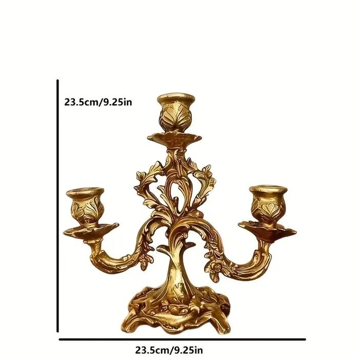Candélabre en résine dorée sculpté à la française à 3 bras, style baroque vintage, porte-bougie pour