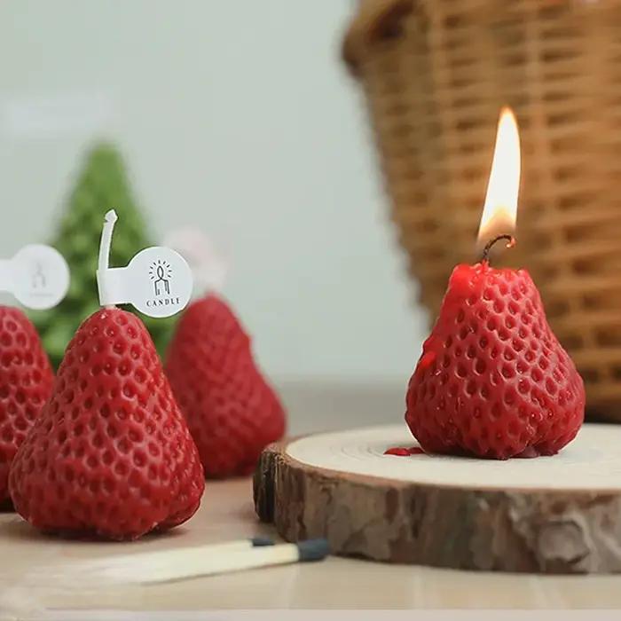 Bougies d'aromathérapie Harvey 3D en forme de fraise, design unique, parfum naturel, idéales pour la décoration intérieure et les fêtes