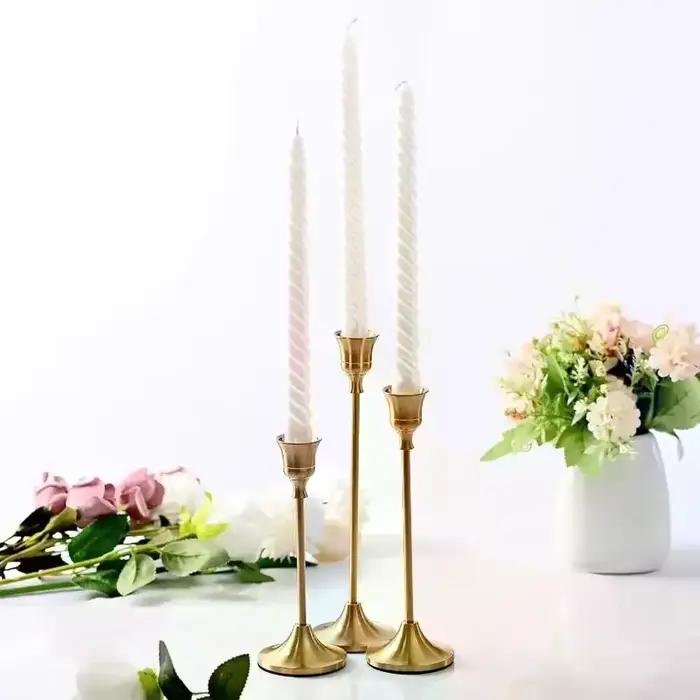 Ensemble de 3 bougeoirs coniques dorés, chandeliers modernes en métal pour centre de table, mariage et décoration intérieure