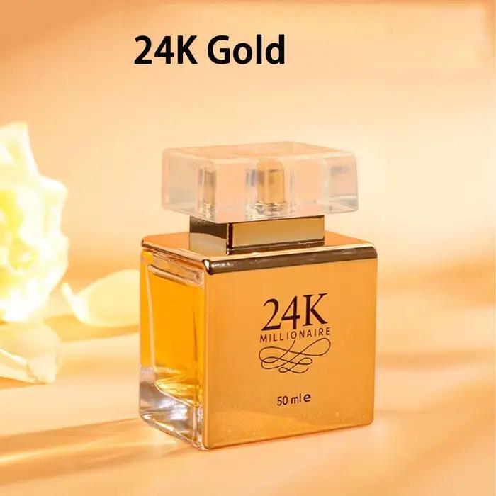 Eau de parfum féminine 24K Pure Gold, fragrance florale sucrée, longue tenue, eau de parfum fruitée, eau de parfum aux fleurs d'orange, bouteille dorée élégante pour femmes occasions spéciales