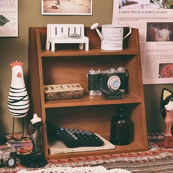 Organisateur de parfum en bois vintage multifonctionnel pour bureau et salon, support de rangement à trois couches, anti-poussière, respectueux de l'environnement, idéal pour offrir en cadeau occasions spéciales
