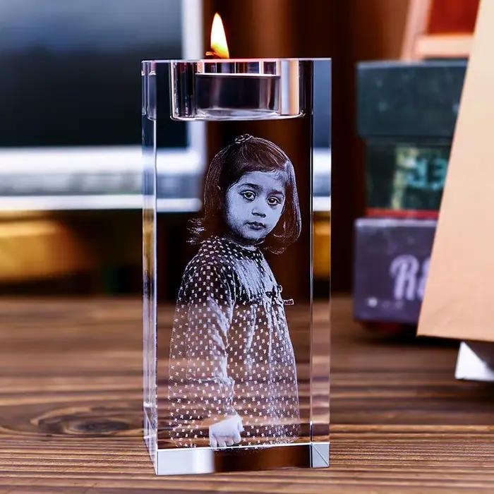 Bougeoir en cristal avec Photo 3D personnalisée