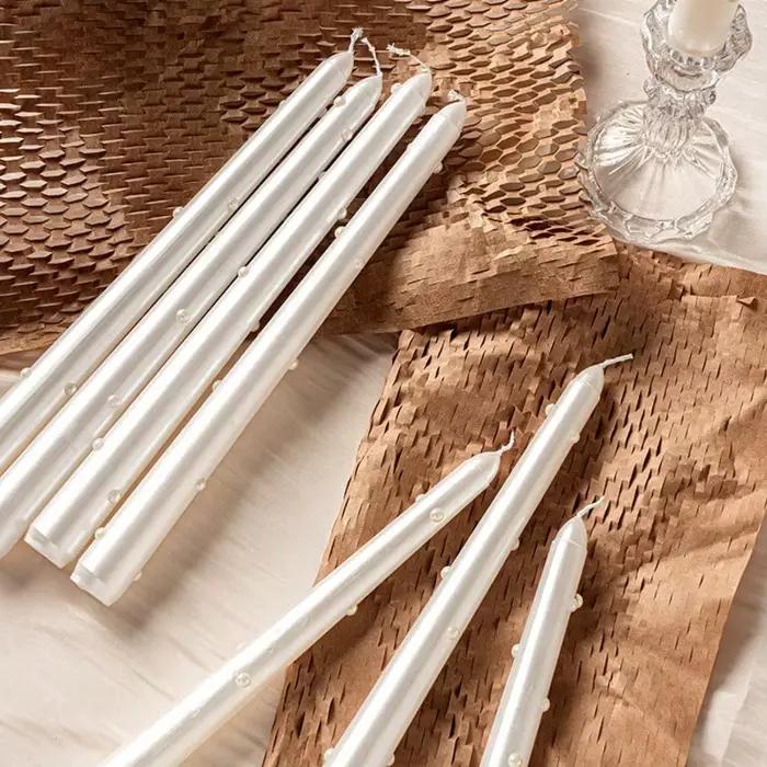 2/4 bougies à tige longue de 25 cm avec perles – Décoration de table style hôtel | Dîner romantique à la lumière