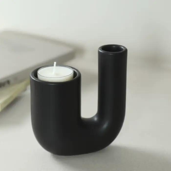 Porte-bougie en céramique en forme de U moderne, support de bougie romantique en argent électroplaqué, bougeoir de luxe léger pour salon