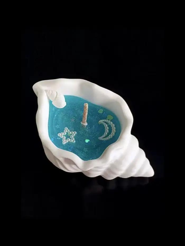 Bougie parfumée en forme de coquillage sur le thème de l'océan, porte-bougie romantique, bougie déco