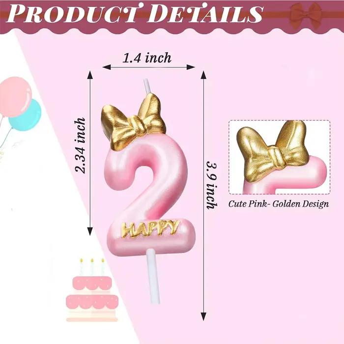 Bougie numéro 2 rose pour célébrations d'anniversaire et autres fêtes d'occasion avec design doré et touches de luxe pour mariage baptême et plus