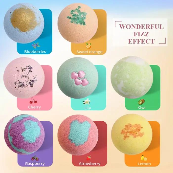 Ensemble cadeau de 8 boules de bain de 80g*8 avec sels de bain