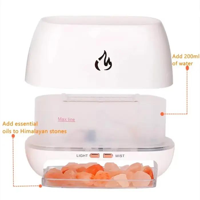 Nouveau Himalaya cristal sel pierre arôme humidificateurs d'air 3D flamme feu coloré veilleuse aromathérapie diffuseur d'huile essentielle