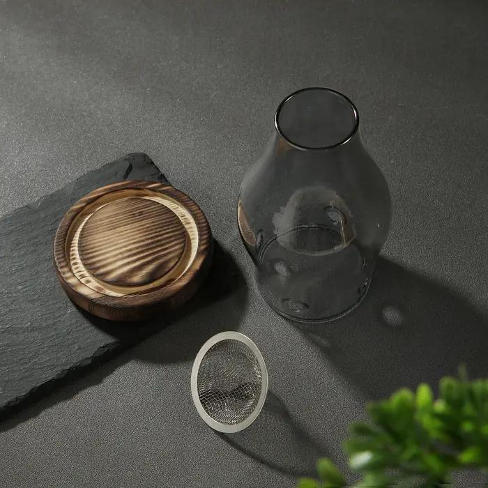 Bougeoir en verre, support chauffant avec Base en bois, brûleur d'encens d'aromathérapie pour Yoga S