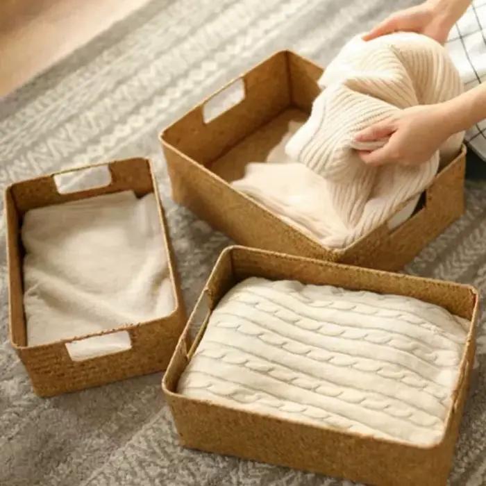 Zerolife-Panier en jonc de mer tissé pour décoration intérieure, panier en osier naturel, panier de