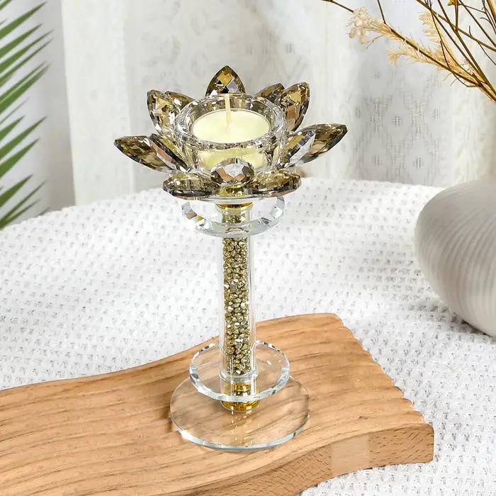 Bougeoir Lotus diamant doré, petit bougeoir en verre cristal, idéal pour une dîner romantique aux chandelles, accessoire de mariage et W
