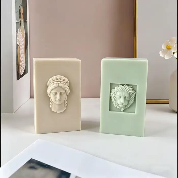 Moule à bougie de déesse Athènes pour création artisanale de bougies décoratives en gris clair ou vert clair style artistique et mythologique