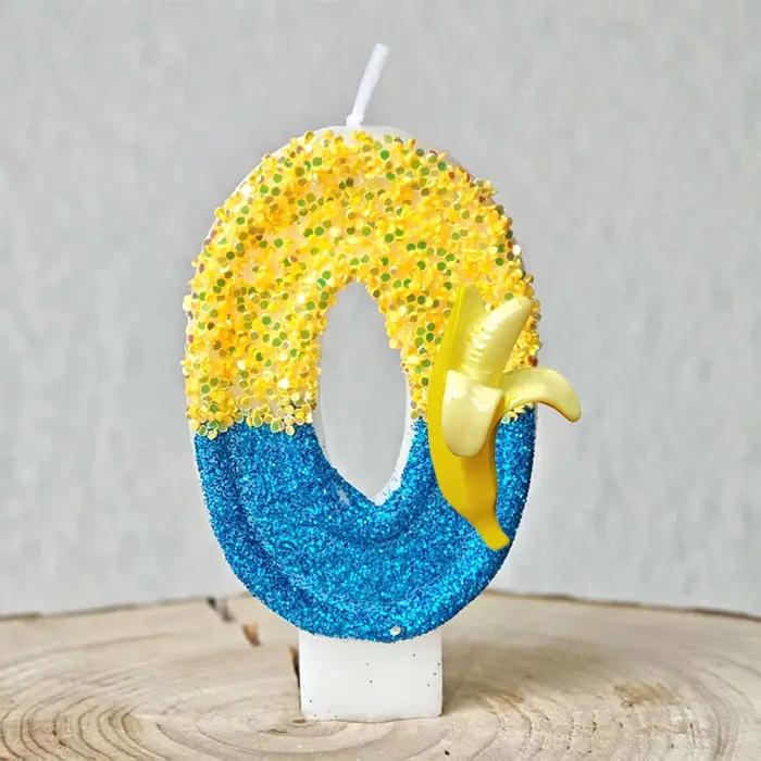 Bougie banane jaune pour homme, numéro 0-9, décoration de gâteau d'anniversaire, décoration de gâteau pour fête d'anniversaire, cadeau de réception-cadeau pour bébé