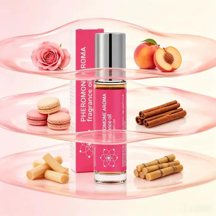 Huile de phéromone à la nectarine et à la rose 10 ml - Huile parfumée subtile à la cannelle Macaron, huile parfumée longue durée pour les voyages ou les rendez-vous
