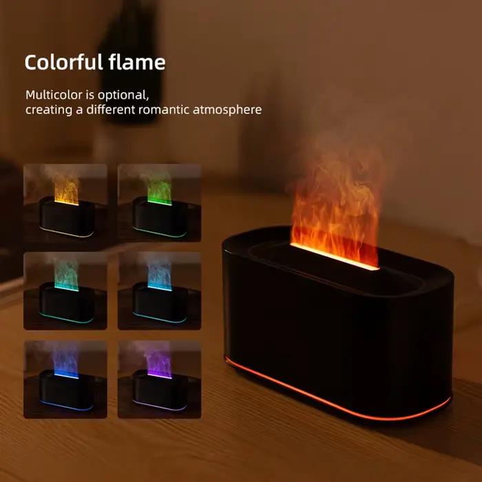 Diffuseur d'huiles essentielles silencieux avec 7 lumières de couleur arrêt automatique humidificateur de flamme colorée pour ambiance relaxante occasions spéciales