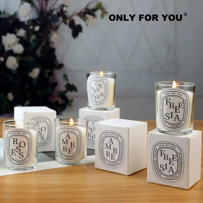 Bougie parfumée transparente en cire de soja et de noix de coco pour salon romantique et ambiance élégante à offrir pour diverses occasions