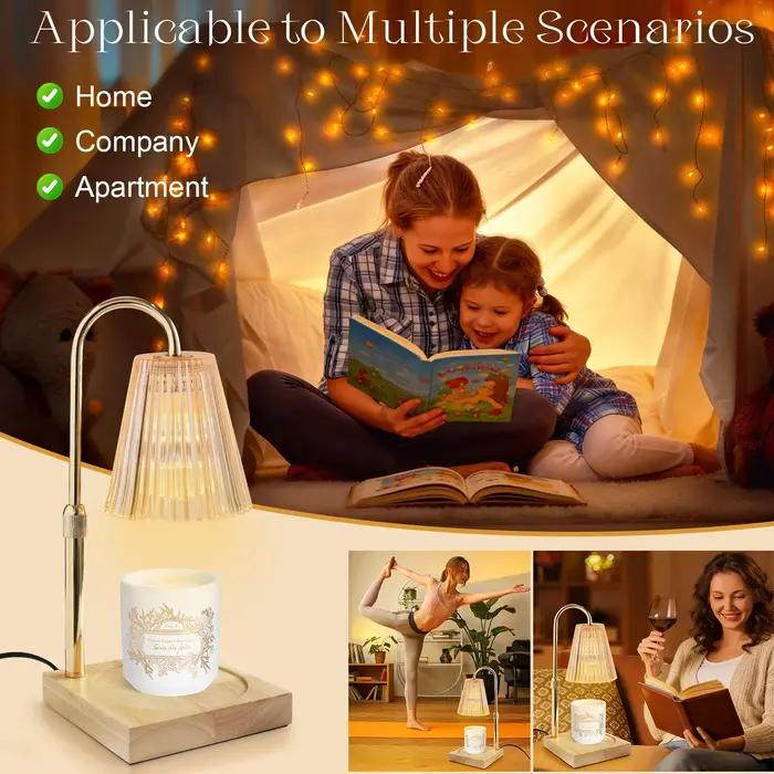 Lampe chauffe-bougie vintage avec minuterie et 2 ampoules chauffe-cire électrique réglable lumière chauffante sans flamme pour bougie en pot parfumé