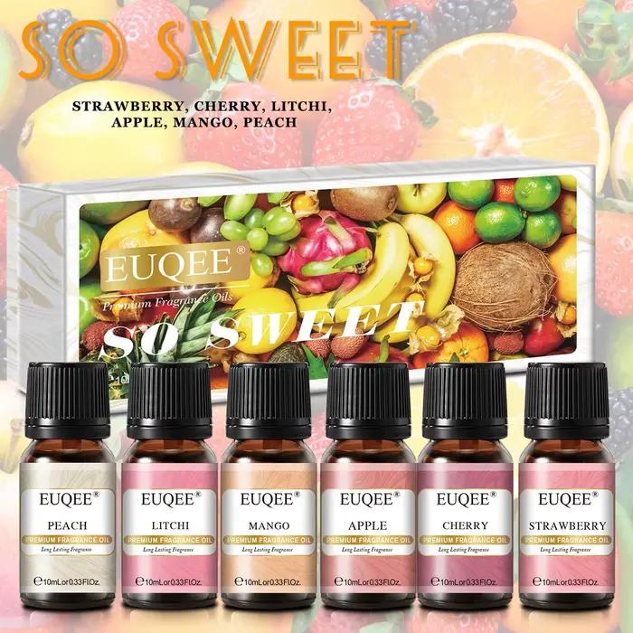 EUQEE 6 pièces ensemble d'huile de parfum d'aromathérapie-10ml huiles de diffuseur de roseau d'arôme pour la fabrication de bougies, humidificateur, parfum de bricolage, brûleur d'huile