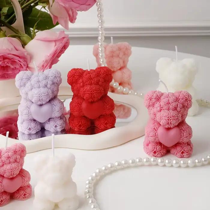 Bougies parfumées Rose Bear – Décorations mignonnes et cadeaux faits à la main pour femmes/amis