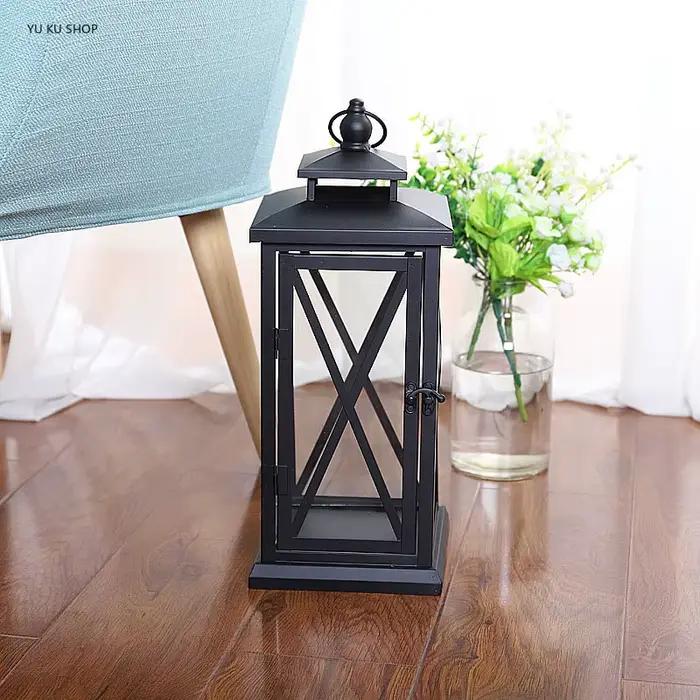 Bougeoirs en verre de lanterne coupe-vent, grands bougeoirs en métal, design moderne de mariage noir, marocain ci-après, décoration d'intérieur