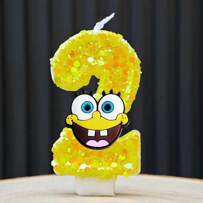 Bougie numérique artisanale Bob l'éponge mignonne 0-9, décoration de gâteau, décoration de fête d'anniversaire pour enfants, accessoires photo pour fête de baby shower, cadeaux