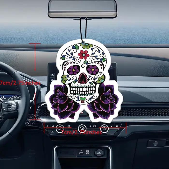 Tête de crâne imprimée violette, aromathérapie montée sur voiture, parfum de voiture, pendentif de parfum longue durée hors de la bouche du vent sach