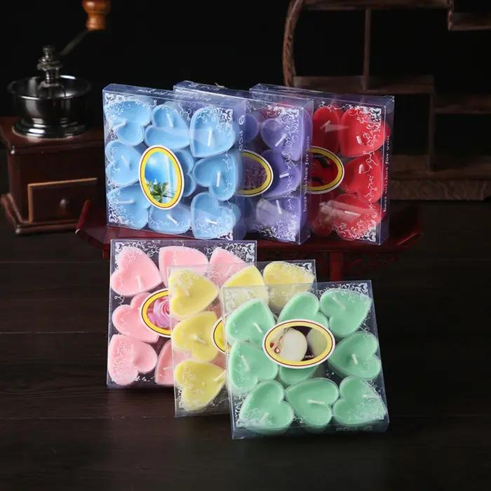Lot de 9 bougies d'art en forme de cœur en cire de paraffine sans flamme pour décoration de mariage et fête romantique