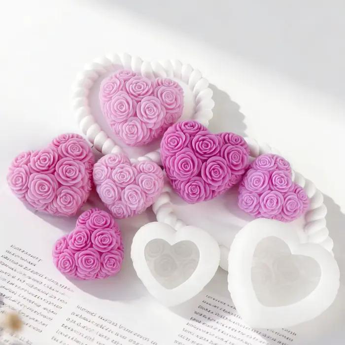 Bricolage amour Rose fleurs saint valentin bougie moule arôme gypse résine Silicone