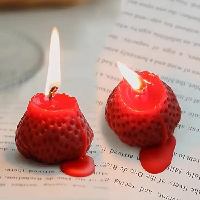 Bougies d'aromathérapie Harvey 3D en forme de fraise, design unique, parfum naturel, idéales pour la décoration intérieure et les fêtes