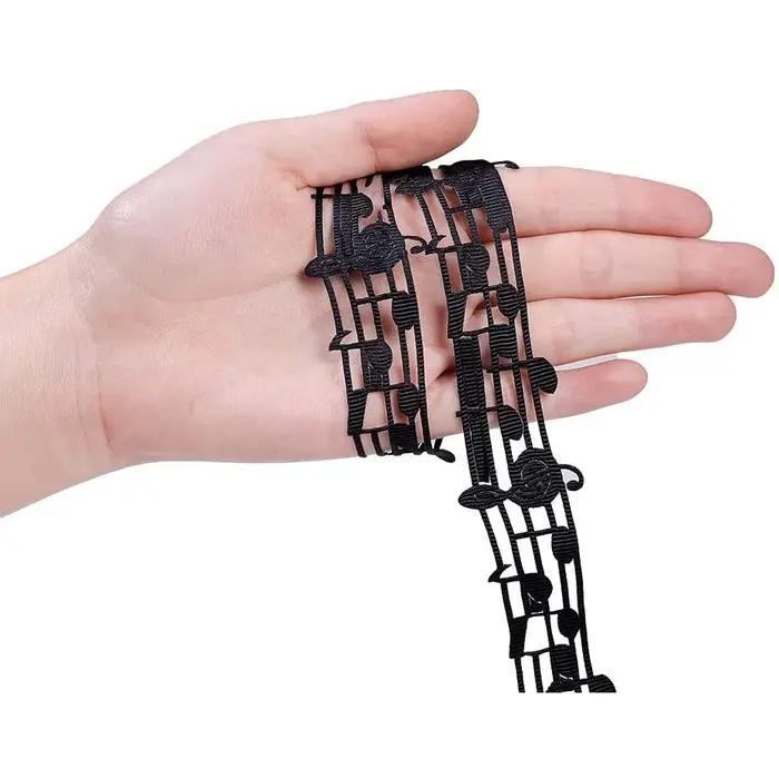 Ruban en polyester ajouré motif notes de musique, 3 yards, 30 mm (1,1 pouce), pour accessoires de vê
