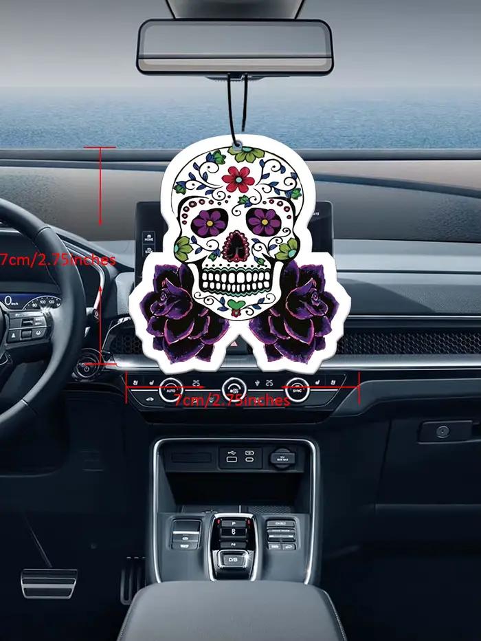 Tête de crâne imprimée violette, aromathérapie montée sur voiture, parfum de voiture, pendentif de parfum longue durée hors de la bouche du vent sach