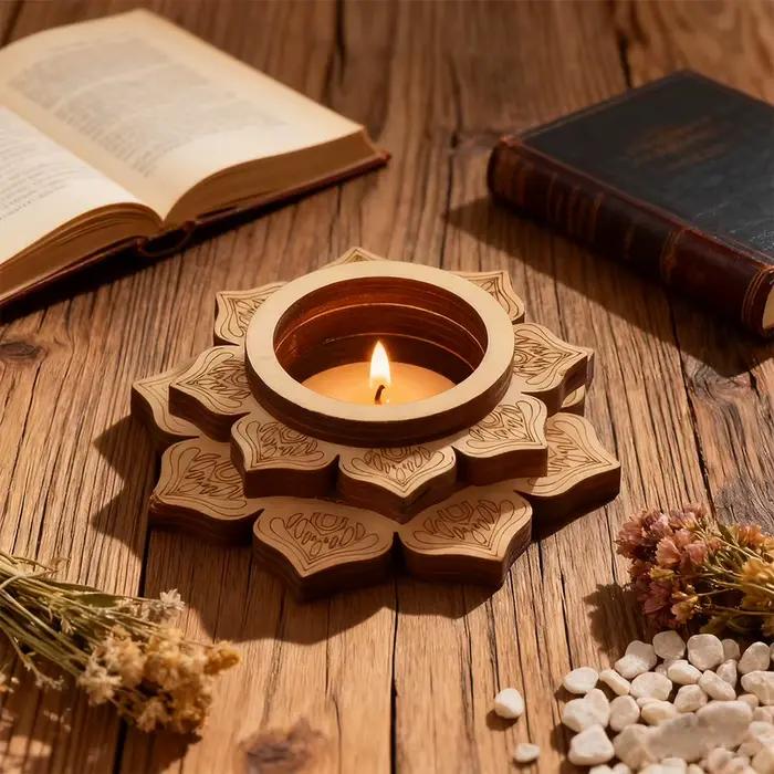 Bougeoir en bois fleur de Lotus, Base d'aromathérapie, diffuseur d'huile essentielle, présentoir en