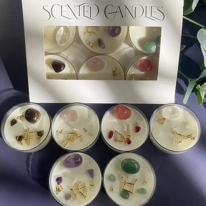Bougies parfumées en coquillage avec pierre de cristal et fleur séchée pour décoration de vacances et ambiance romantique chez soi occasions spéciales