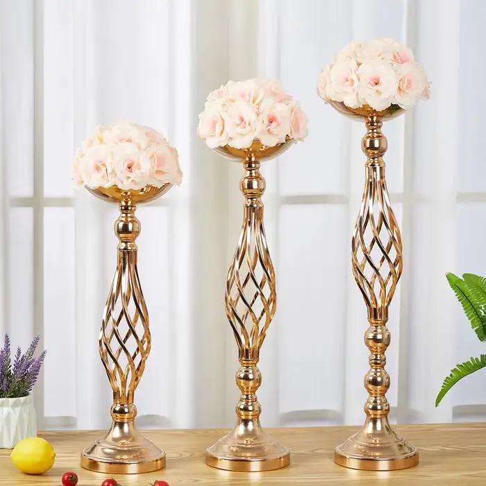 Bougeoir de table en fer doré pour la maison, vase, chemin torsadé, fleur de mariage, accessoires de