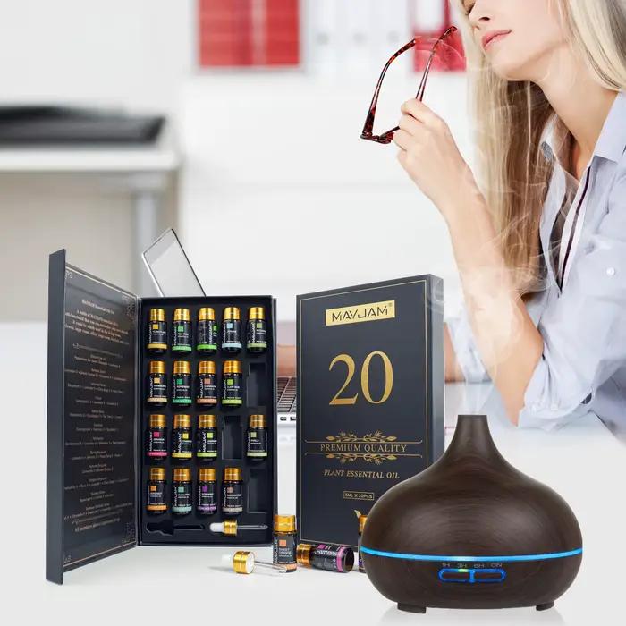 20 pièces Kits boîte-cadeau huile essentielle pour diffuseur pur naturel extrait de plante encens vanille citron menthe jasmin huile d'arbre à thé