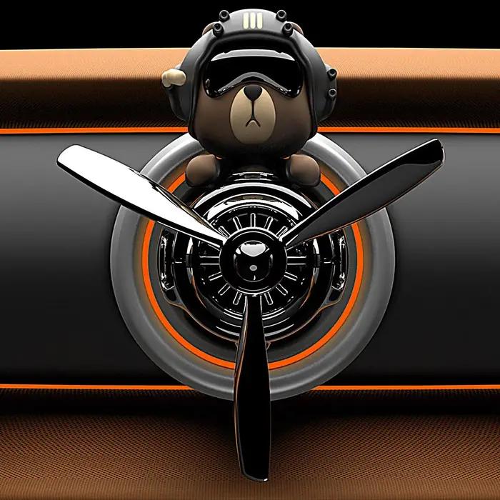 Diffuseur de parfum rotatif en forme d'ours pilote d'avion pour voiture