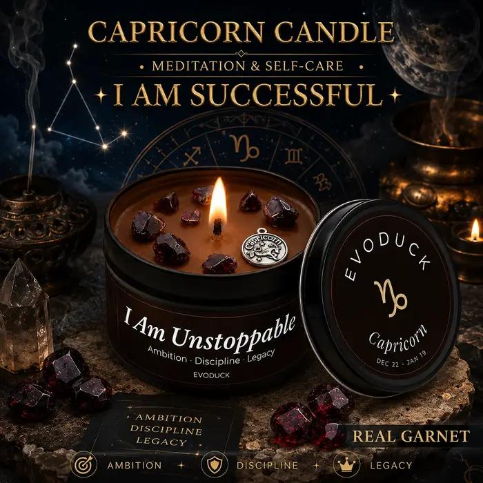 Bougie parfumée Capricorne Oud Tabac Bougie d'aromathérapie Constellation en boite Décoration parfumée pour la maison cadeau d'anniversaire 3oz