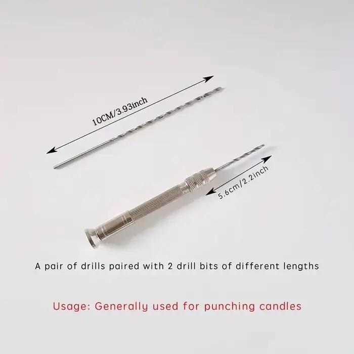 Un ensemble d'outils de poinçonnage pour la fabrication de bougies, avec 2 forets de différentes lon