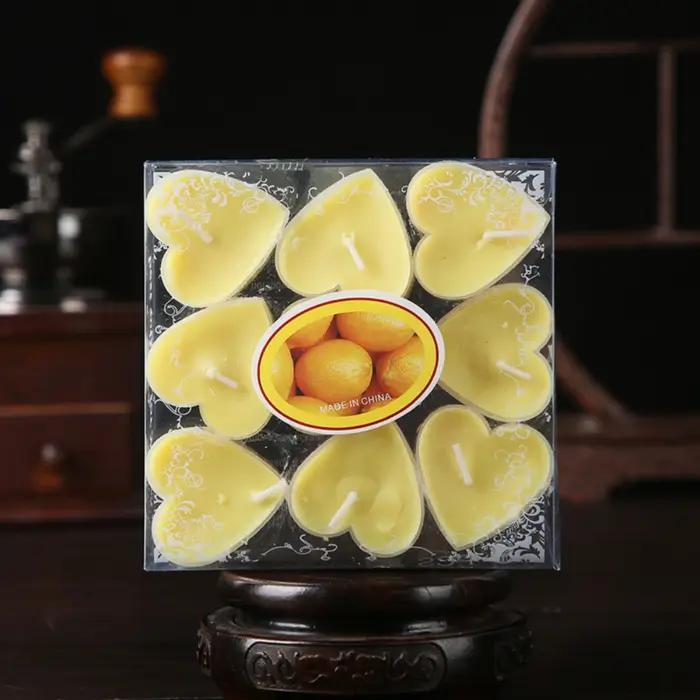 Lot de 9 bougies d'art en forme de cœur en cire de paraffine sans flamme pour décoration de mariage et fête romantique