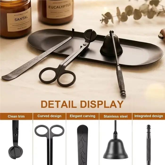 BSEVB - Pour les amateurs de bougies - Kit d'entretien 4-en-1 pour bougies comprenant un coupe-mèche, un éteignoir, un bâtonnet pour bougie et un plateau de rangement P